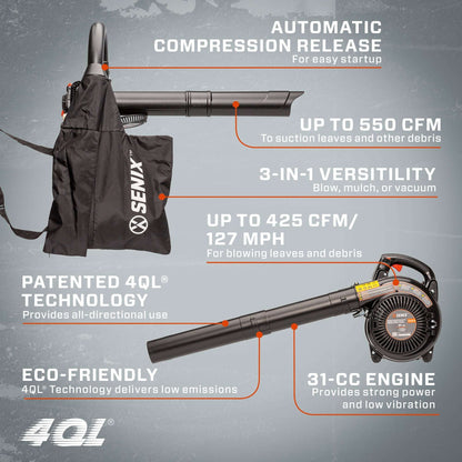 4QL 31 cc 4-Cycle Handheld Gas Powered Leaf Blower and Vac BLV4QL-M