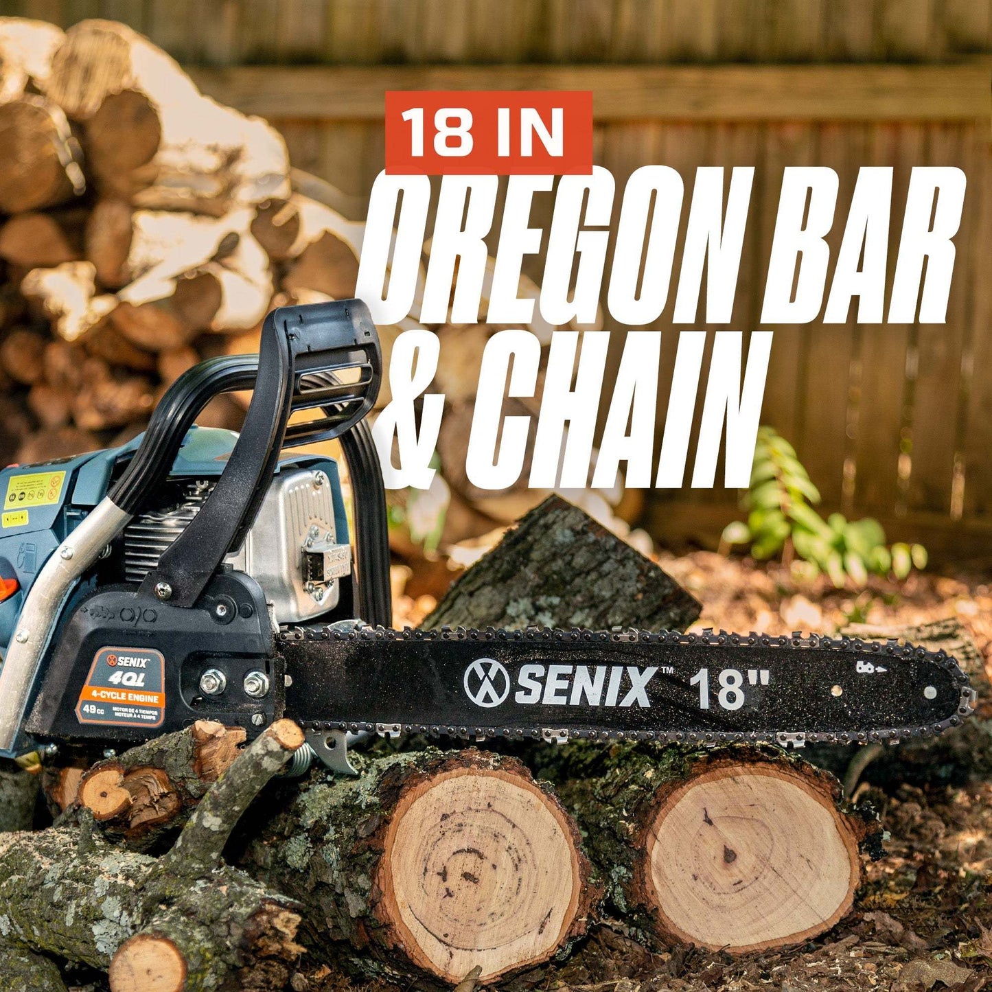 4QL® 49cc 4-Cycle 18" Gas Chainsaw with Oregon Bar and Chain | Chainsaws | SENIX Tools