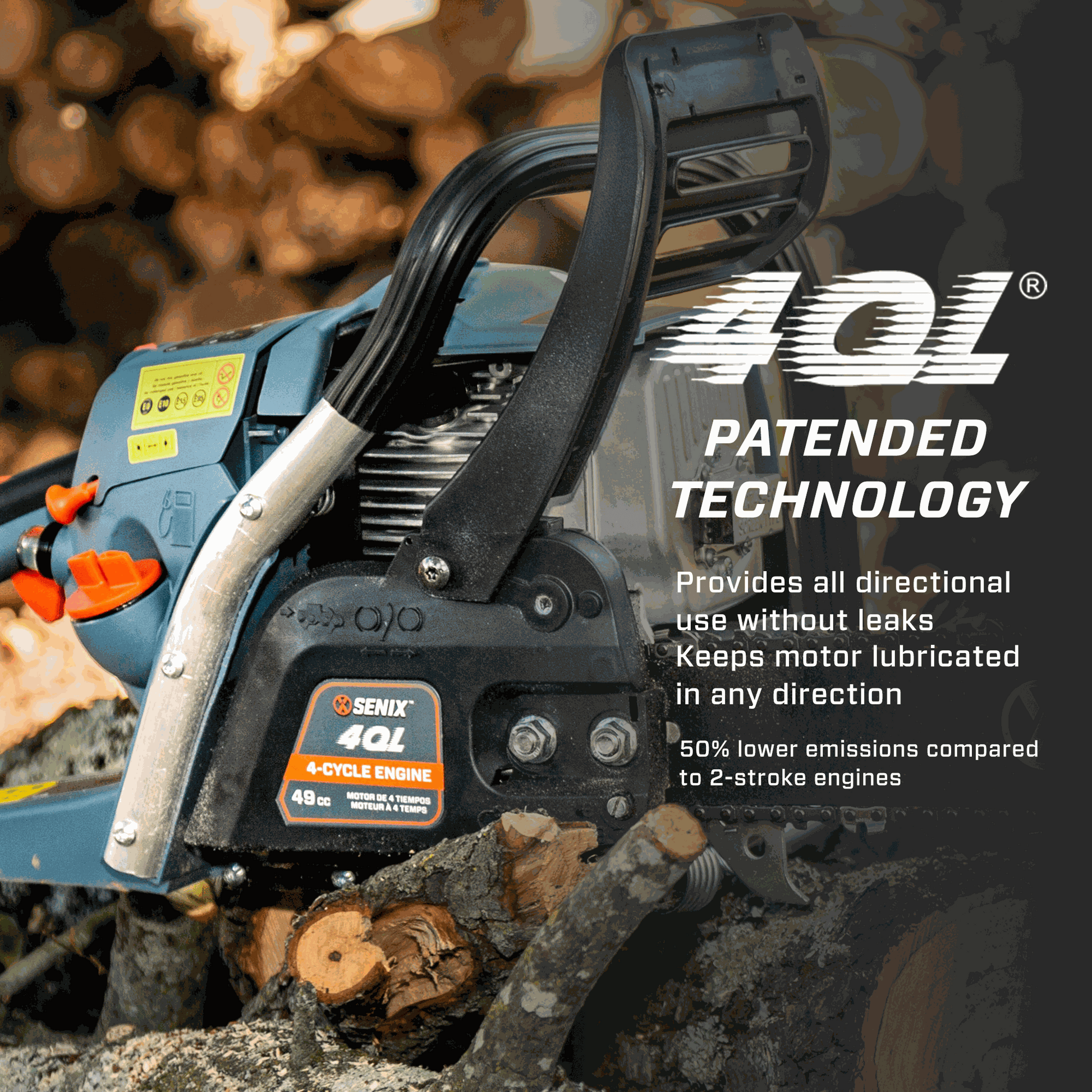 4QL® 49cc 4-Cycle 18" Gas Chainsaw with Oregon Bar and Chain | Chainsaws | SENIX Tools