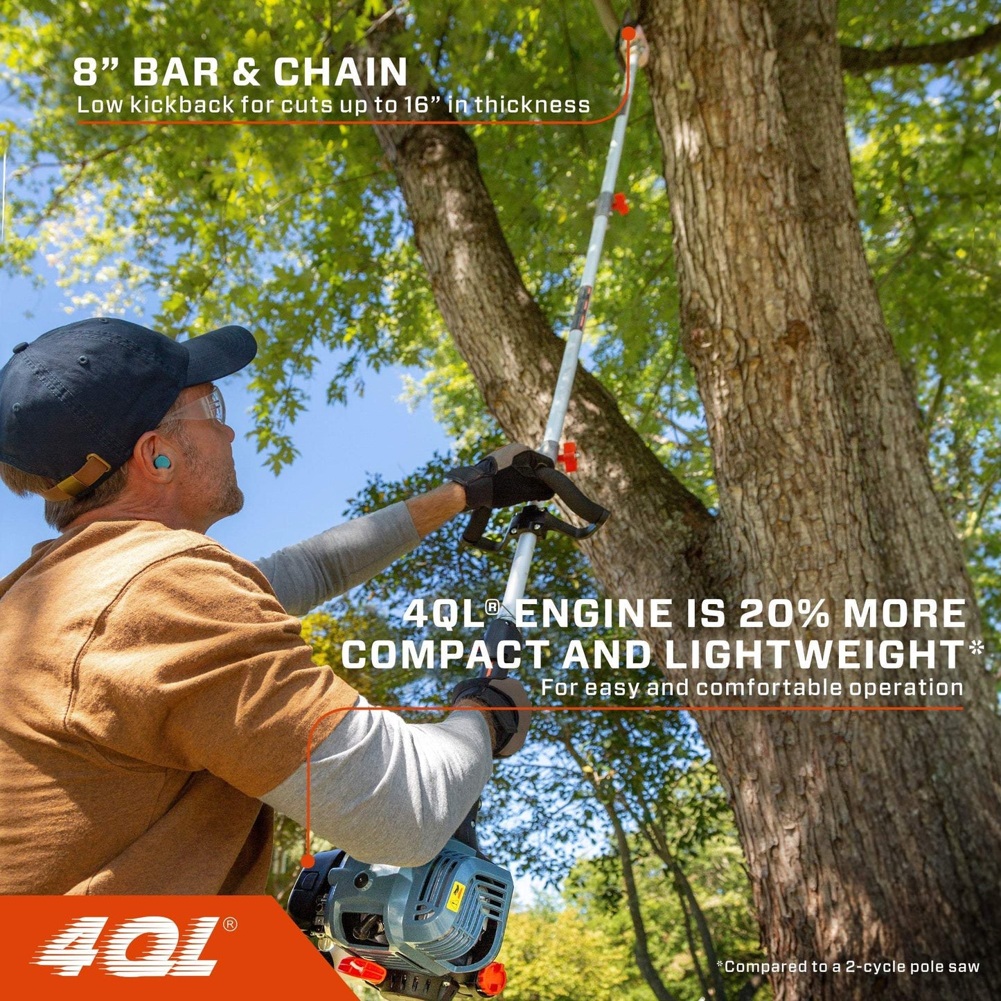 4QL® 26.5cc 4-Cycle 8" Gas Pole Saw with Oregon Bar and Chain | Chainsaws | SENIX Tools