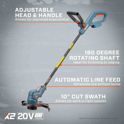 X2 20V Max* 2-Tool Cordless Combo Kit, 10" Cordless String Trimmer & L | Combo Kits | SENIX Tools