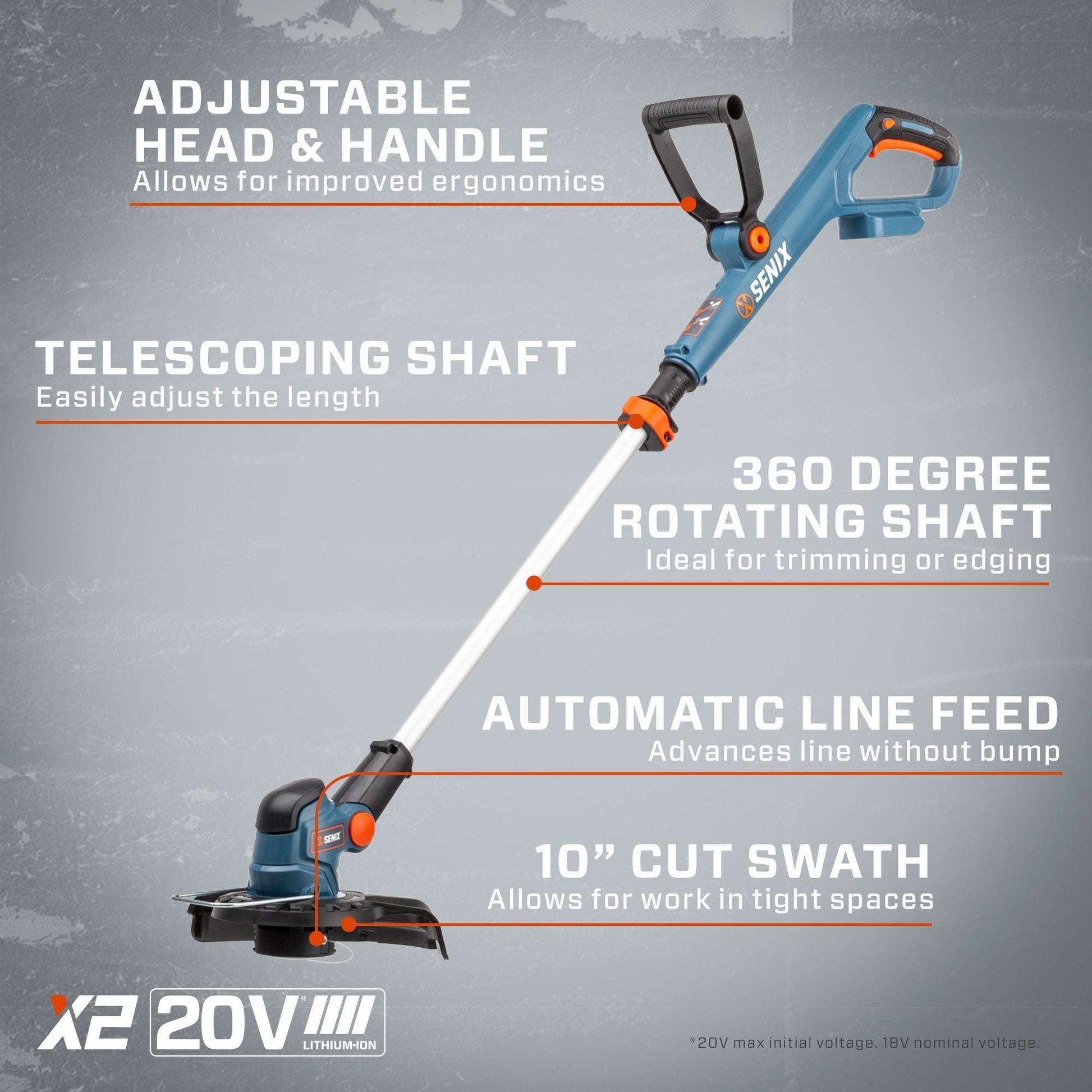 X2 20V Max 10" Cordless String Trimmer - Tool Only | String Trimmers | SENIX Tools