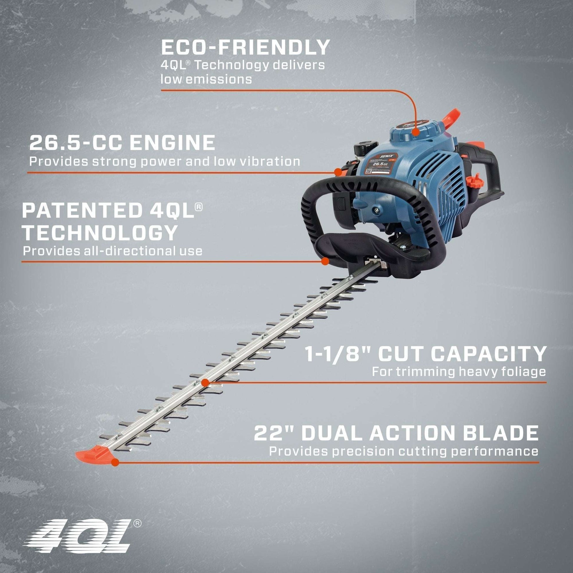 4QL® 26.5cc 4-Cycle 22" Gas Hedge Trimmer | Hedge Trimmers | SENIX Tools