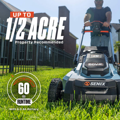 X6 60V Max* 21" Cordless Push Lawn Mower, Brushless (6.0 Ah Battery &  | Lawn Mowers | SENIX Tools