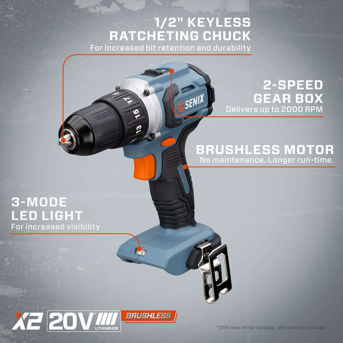 X2 20V Max* 2-Tool Cordless Combo Kit with 1/2" Cordless Drill Driver  | Power Tools | X2 20V Max* | SENIX Tools