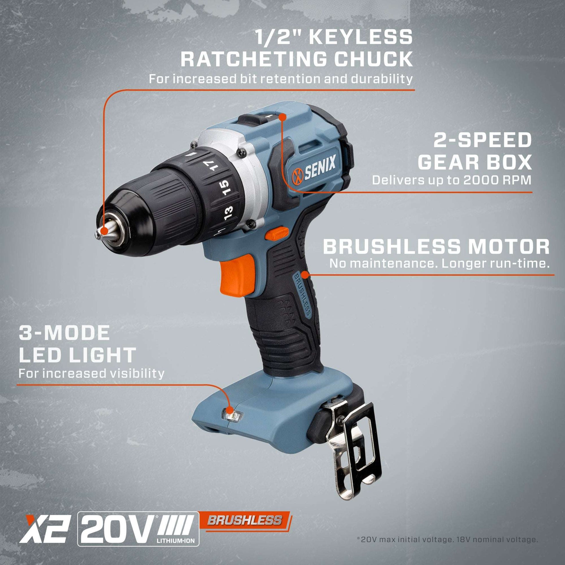 X2 20V Max* 2-Tool Cordless Combo Kit with 1/2" Cordless Drill Driver  | Power Tools | X2 20V Max* | SENIX Tools