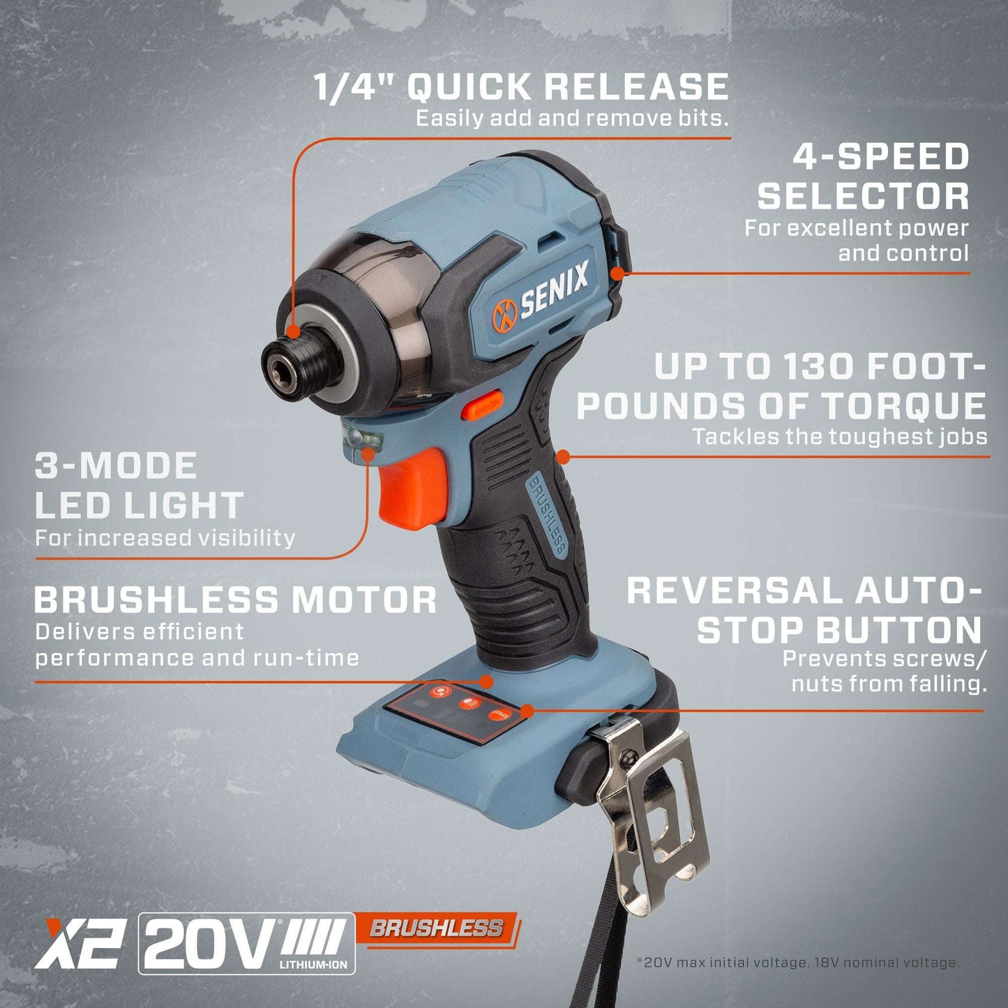 X2 20V Max Cordless Brushless Impact Driver - 1/4-Inch (Tool Only) | Power Tools | SENIX Tools