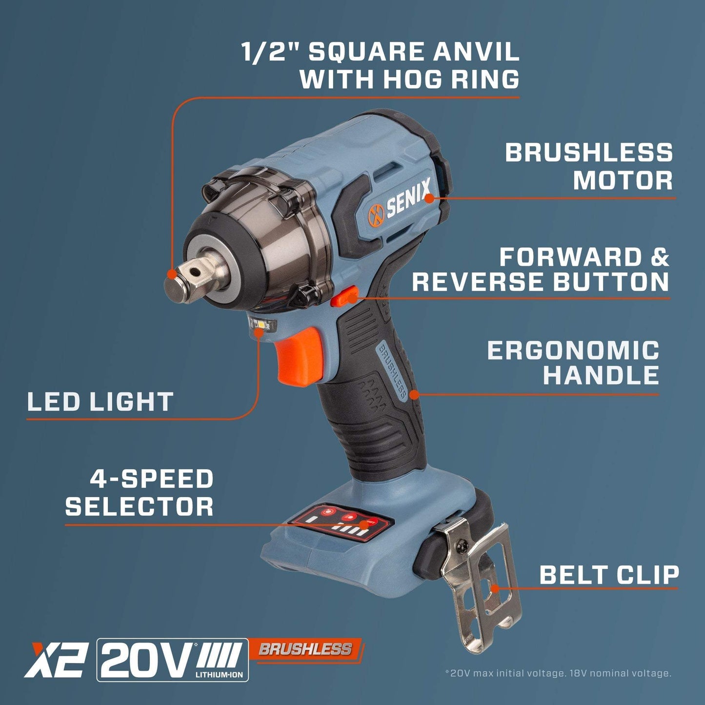X2 20V Max 12" Cordless Brushless Impact Wrench  | Power Tools | SENIX Tools