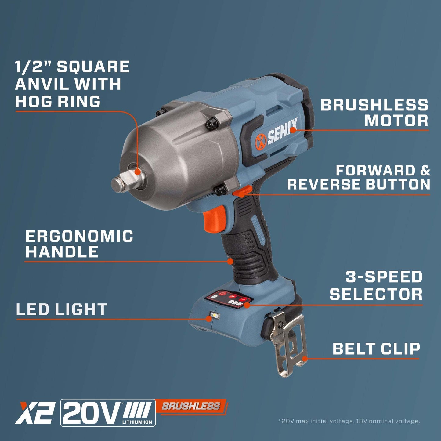 X2 20V Max* 1/2" Cordless Impact Wrench with 1000 ft-lbs of Max Torque | Power Tools | X2 20V Max* 1/2" Cordless Impact Wrench | SENIX Tools