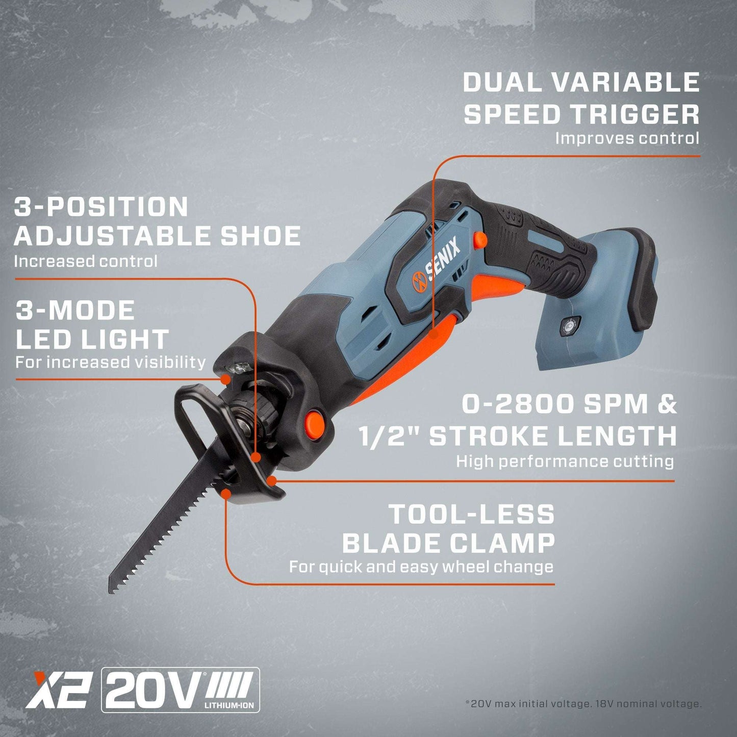 X2 20V Max* 1/2" Cordless Compact Reciprocating Saw (Tool Only) | Power Tools | SENIX Tools