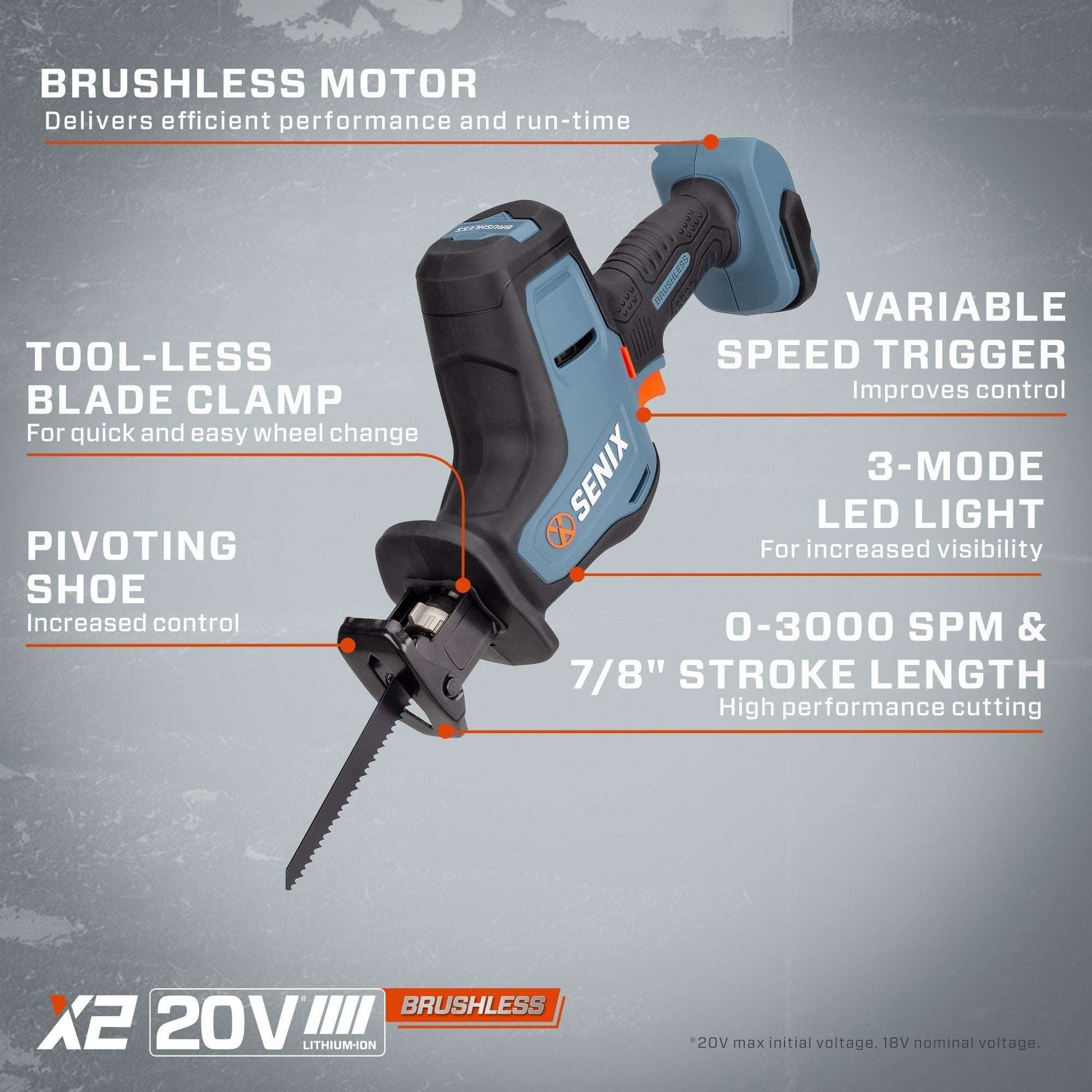 X2 20V Max Cordless Reciprocating Saw - Tool Only | Power Tools | SENIX Tools