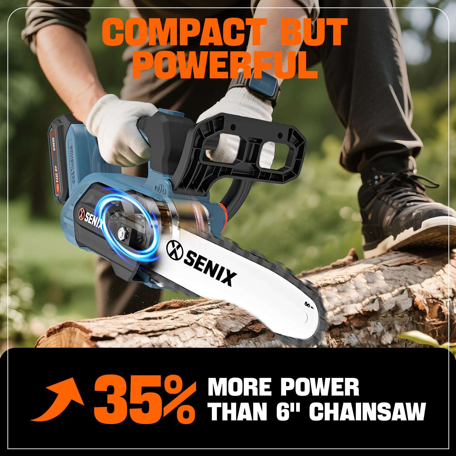 X2 20V Max* 10" Cordless Chainsaw, Brushless (2.5 Ah Battery & Charger | Chainsaws | X2 20V Max 10" Cordless Chainsaw | SENIX Tools